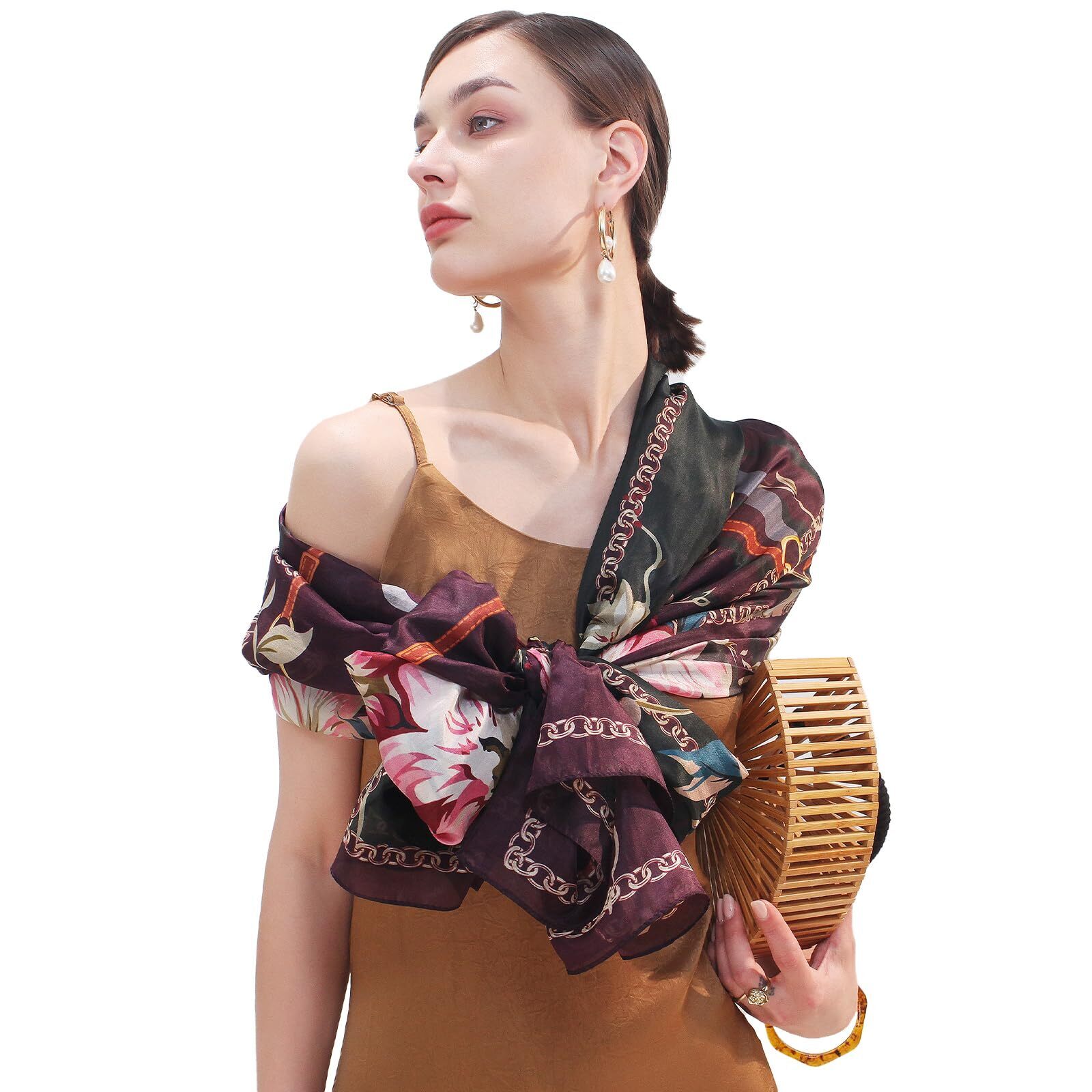 7289 Women's 100% Mulberry Silk Pashmina Shawl And Wraps Extra Large Floral